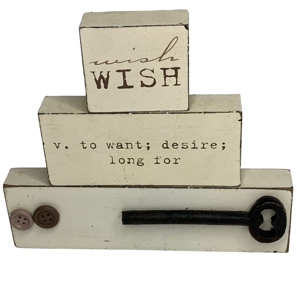 “Wish” Distressed Wooden Home Decor with a Black Key